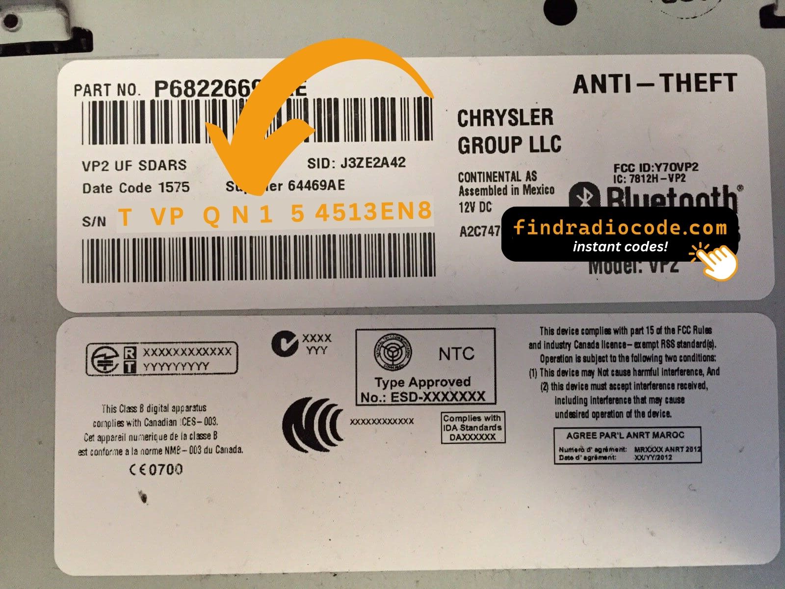 Chrysler Uconnect 5.0 RA2 VP2
 radio code anti theft online using serial number